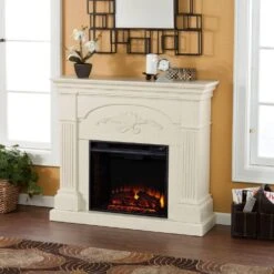 Dover 44.75 In. W Electric Fireplace In Ivory -Fire Place Store ivory freestanding electric fireplaces hd90633 1f 1000