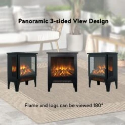 14.2 In. W 400 Sq. Ft. 3-Sided 3D Flame Electric Stove In Black -Fire Place Store kadehome electric stove heaters ka 17585 44 1000