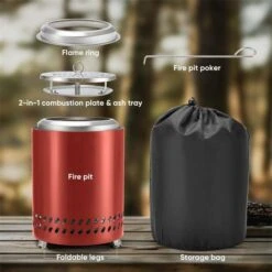 Smokeless Fire Pit 9.6 In. H Outdoor Portable Stainless Steel Tabletop Wood Burning Fire Pit With Storage Bag, Red -Fire Place Store kahomvis outdoor fireplaces w2 lkp1 441 4f 1000
