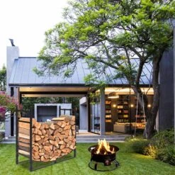 Log Storage 33 In. Heavy-Duty Firewood Rack With 2 Hooks -Fire Place Store karl home firewood racks 423858001409 76 1000