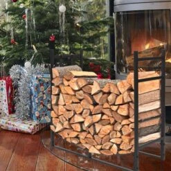 Log Storage 33 In. Heavy-Duty Firewood Rack With 2 Hooks -Fire Place Store karl home firewood racks 423858001409 fa 1000