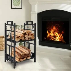 Log Storage Double Layer 30 In. Heavy-Duty Firewood Rack With Tools -Fire Place Store karl home firewood racks 708365384215 1f 1000