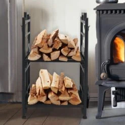 Log Storage Double Layer 30 In. Heavy-Duty Firewood Rack With Tools -Fire Place Store karl home firewood racks 708365384215 4f 1000