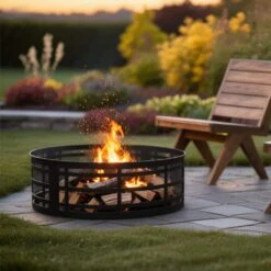 36 In. Metal Wood Burning Outdoor Fire Pit Ring Round Lattice Campfire Ring For Outdoor Camping -Fire Place Store lattice fire ring fire pit covers and accessories ushd 2a oh601 40 1000