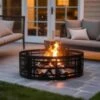 36 In. Metal Wood Burning Outdoor Fire Pit Ring Round Lattice Campfire Ring For Outdoor Camping