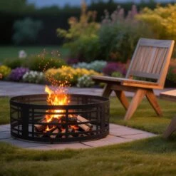 36 In. Metal Wood Burning Outdoor Fire Pit Ring Round Lattice Campfire Ring For Outdoor Camping -Fire Place Store lattice fire ring fire pit covers and accessories ushd 2a oh601 e1 1000