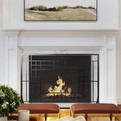 Modern Single-Panel Iron Fireplace Screen, Black -Fire Place Store lavish home fireplace screens 80 fpsr 15 1f 1000