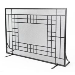 Modern Single-Panel Iron Fireplace Screen, Black -Fire Place Store lavish home fireplace screens 80 fpsr 15 31 1000