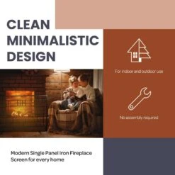 Modern Single-Panel Iron Fireplace Screen, Black -Fire Place Store lavish home fireplace screens 80 fpsr 15 c3 1000