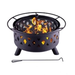15 In. H X 28 In. Round Wood Burning Fire Pit In Black