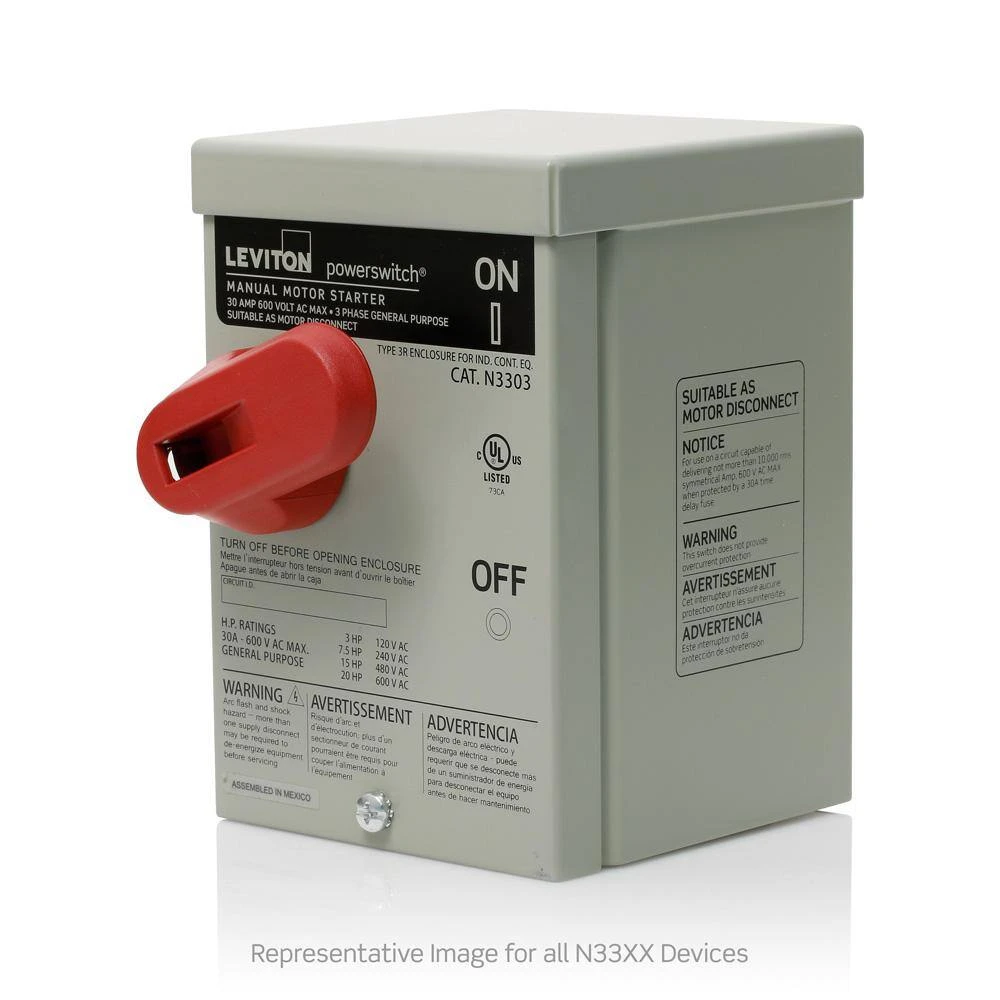 30 Amp 600 Volt Industrial Grade 2-Pole Toggle In Type 3R Enclosure AC Manual Motor Controller - Gray N3302-DS 5 30 Amp 600 Volt Industrial Grade 2-Pole Toggle In Type 3R Enclosure AC Manual Motor Controller - Gray N3302-DS - Image 5