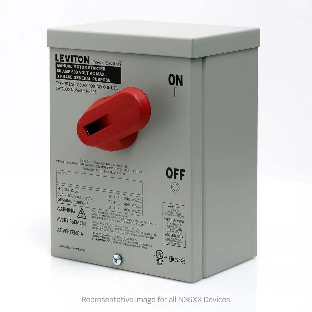 60 Amp 600 Volt Industrial Grade 3-Pole Toggle In Type 3R Enclosure AC Manual Motor Controller - Gray N3603 4 60 Amp 600 Volt Industrial Grade 3-Pole Toggle In Type 3R Enclosure AC Manual Motor Controller - Gray N3603 - Image 4