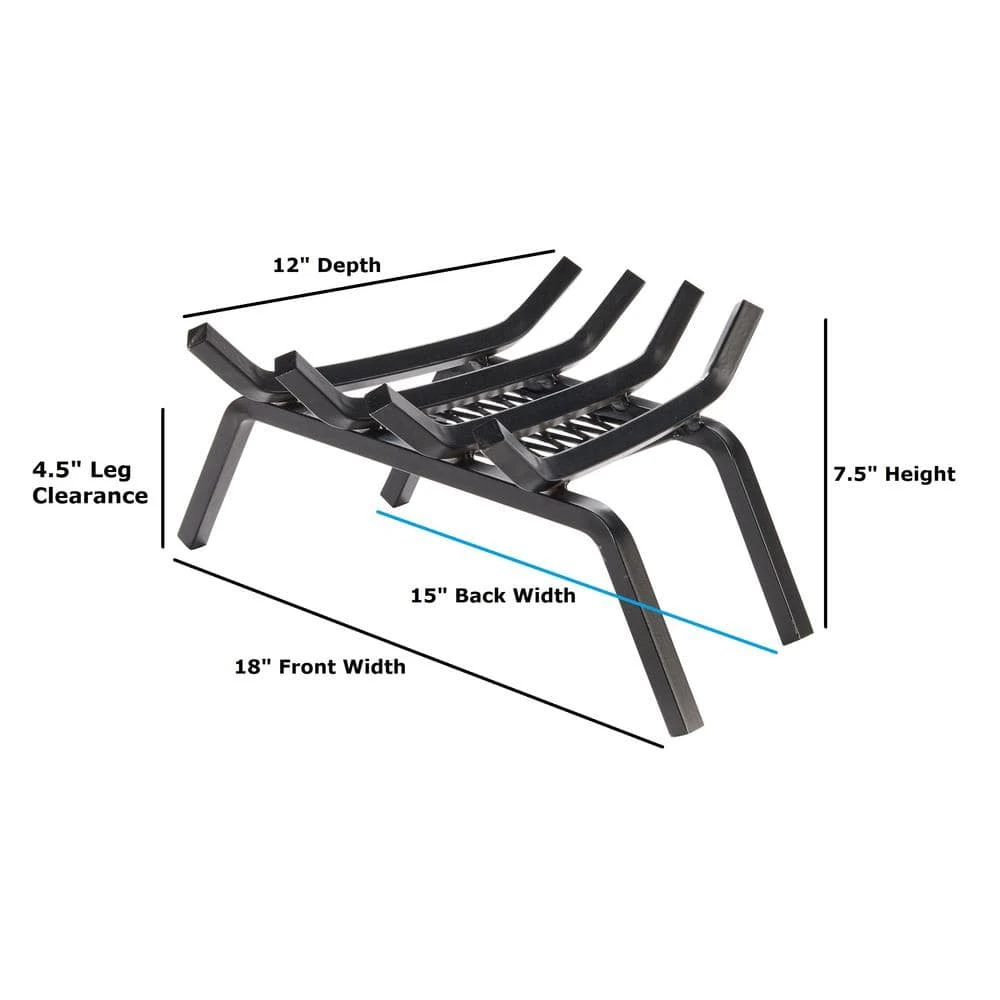 18 In. Steel Heavy-Duty Fireplace Grate With Ember Retainer 4 18 In. Steel Heavy-Duty Fireplace Grate With Ember Retainer - Image 4