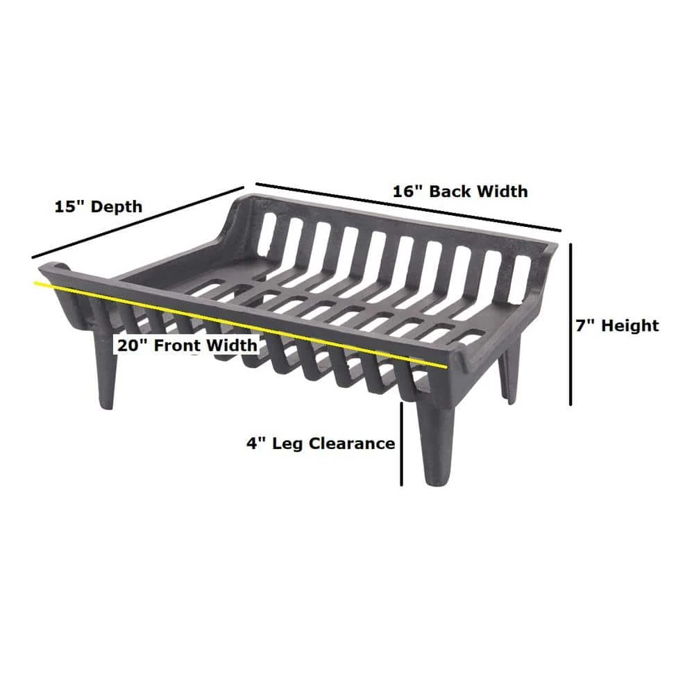 20 In. Cast Iron Heavy-Duty Fireplace Grate With 4 In. Clearance 2 20 In. Cast Iron Heavy-Duty Fireplace Grate With 4 In. Clearance - Image 2