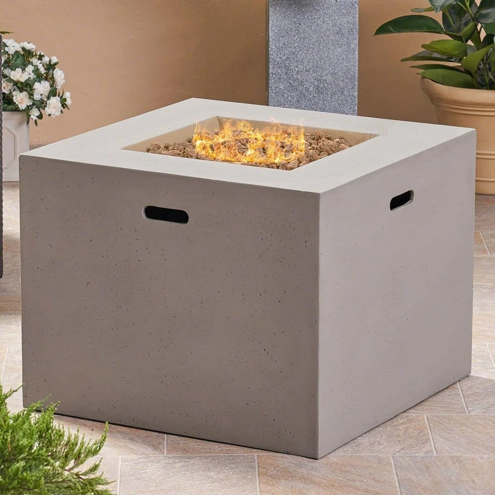31 In. Light Gray Square Propane Outdoor Fire Pit 1 31 In. Light Gray Square Propane Outdoor Fire Pit