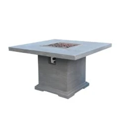 Elementi Birmingham 48 In. L X 48 In. W X 32 In. H Square Travertine Concrete Liquid Propane Fire Dining Table