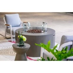 Pacaya 43 In. 45000 Btu's Light Grey Concrete Propane Outdoor Fire Pit With Lava Rocks And Cover -Fire Place Store light gray sol living gas fire pits ofg311lg lp 1 76 1000