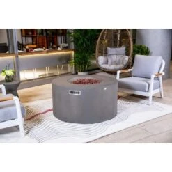 Pacaya 43 In. 45000 Btu's Light Grey Concrete Propane Outdoor Fire Pit With Lava Rocks And Cover -Fire Place Store light gray sol living gas fire pits ofg311lg lp 1 c3 1000