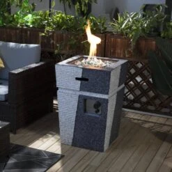20 In. W X 20 In. D X 29.1 In. H Square Concrete Propane Gas Outdoor Fire Pit In Light Grey-Blue -Fire Place Store light grey blue staykiwi gas fire pits skaohfp15lg bl 31 1000