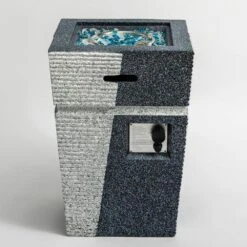 20 In. W X 20 In. D X 29.1 In. H Square Concrete Propane Gas Outdoor Fire Pit In Light Grey-Blue