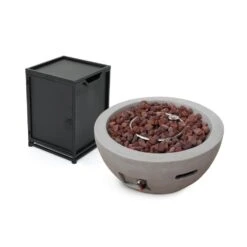 Marcel 13.25 In. Round Lightweight Concrete Outdoor Patio Fire Pit In Light Grey