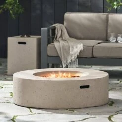 Aidan 39 In. X 11.47 In. Round MGO Gas Outdoor Patio Fire Pit Table In Light Grey 50,000 BTU With Tank Holder