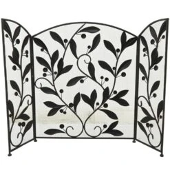 Black Metal Scroll Foldable Mesh Netting 3-Panel Fireplace Screen With Leaf And Vine Relief 10 Black Metal Scroll Foldable Mesh Netting 3-Panel Fireplace Screen With Leaf And Vine Relief -Fire Place Store litton lane fireplace screens 043208 66 1000