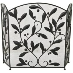 Black Metal Scroll Foldable Mesh Netting 3-Panel Fireplace Screen With Leaf And Vine Relief 11 Black Metal Scroll Foldable Mesh Netting 3-Panel Fireplace Screen With Leaf And Vine Relief -Fire Place Store litton lane fireplace screens 043208 77 1000