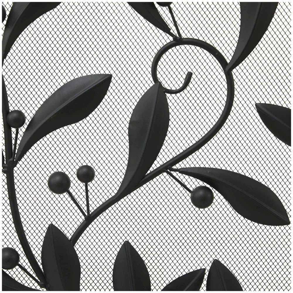 Black Metal Scroll Foldable Mesh Netting 3-Panel Fireplace Screen With Leaf And Vine Relief 3 Black Metal Scroll Foldable Mesh Netting 3-Panel Fireplace Screen With Leaf And Vine Relief - Image 3