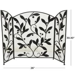 Black Metal Scroll Foldable Mesh Netting 3-Panel Fireplace Screen With Leaf And Vine Relief 12 Black Metal Scroll Foldable Mesh Netting 3-Panel Fireplace Screen With Leaf And Vine Relief -Fire Place Store litton lane fireplace screens 043208 c3 1000