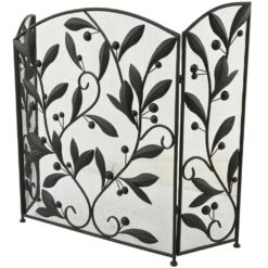 Black Metal Scroll Foldable Mesh Netting 3-Panel Fireplace Screen With Leaf And Vine Relief 8 Black Metal Scroll Foldable Mesh Netting 3-Panel Fireplace Screen With Leaf And Vine Relief -Fire Place Store litton lane fireplace screens 043208 e1 1000