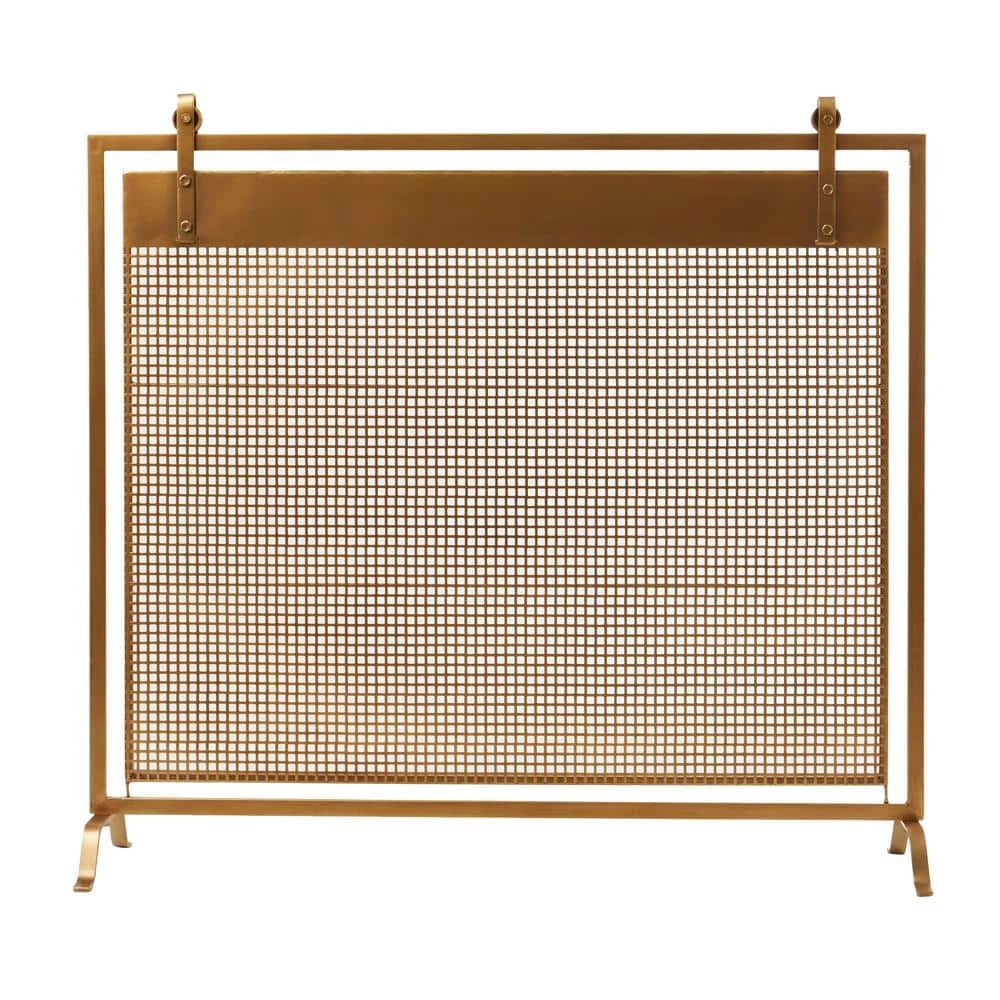 Copper Metal Suspended Grid Style Netting Single-Panel Fireplace Screen With Bolted Detailing 5 Copper Metal Suspended Grid Style Netting Single-Panel Fireplace Screen With Bolted Detailing - Image 5
