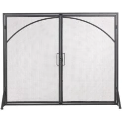 Black Metal Minimalistic Single-Panel Fireplace Screen With Arch Inspired Doors And Handles -Fire Place Store litton lane fireplace screens 043889 77 1000
