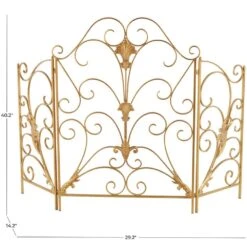 Gold Metal Scroll Foldable 3-Panel Fireplace Screen With Fleur De Lis Accents -Fire Place Store litton lane fireplace screens 047053 31 1000