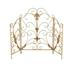 Gold Metal Scroll Foldable 3-Panel Fireplace Screen With Fleur De Lis Accents -Fire Place Store litton lane fireplace screens 047053 66 1000