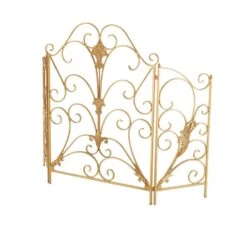 Gold Metal Scroll Foldable 3-Panel Fireplace Screen With Fleur De Lis Accents -Fire Place Store litton lane fireplace screens 047053 a0 1000