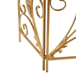 Gold Metal Scroll Foldable 3-Panel Fireplace Screen With Fleur De Lis Accents -Fire Place Store litton lane fireplace screens 047053 c3 1000