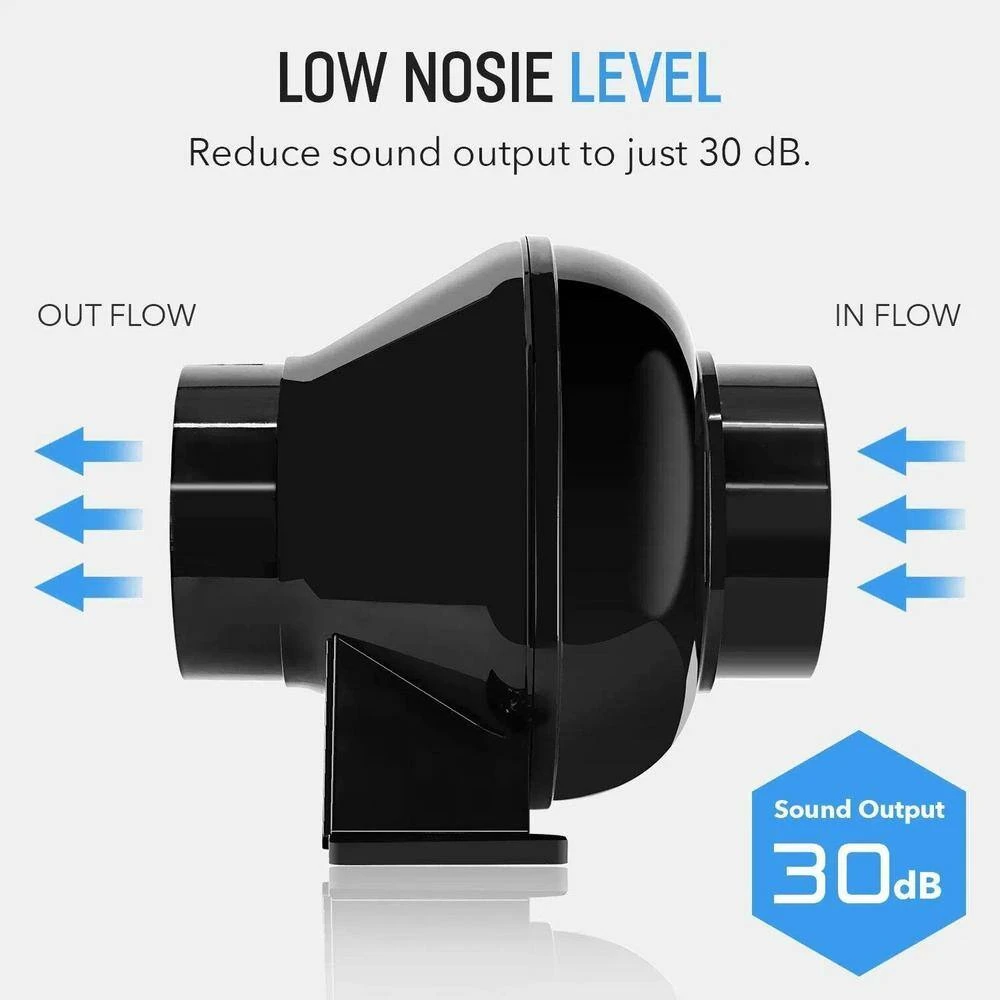 4 In. 195 CFM Duct Inline Ventilation Fan Air Circulation Vent HVAC Exhaust Blower For Grow Tent/Kitchens Lite, Black 4 4 In. 195 CFM Duct Inline Ventilation Fan Air Circulation Vent HVAC Exhaust Blower For Grow Tent/Kitchens Lite, Black - Image 4