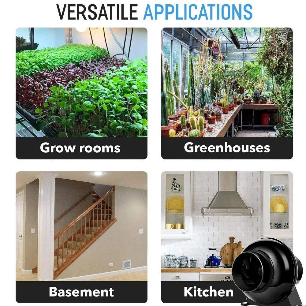 4 In. 195 CFM Duct Inline Ventilation Fan Air Circulation Vent HVAC Exhaust Blower For Grow Tent/Kitchens Lite, Black 2 4 In. 195 CFM Duct Inline Ventilation Fan Air Circulation Vent HVAC Exhaust Blower For Grow Tent/Kitchens Lite, Black - Image 2