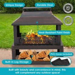 Backyard Blaze Steel Outdoor Fireplace Fire Pit With Built-in Log Storage -Fire Place Store metallic sunnydaze wood burning fire pits fsn 748 1f 1000