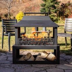 Backyard Blaze Steel Outdoor Fireplace Fire Pit With Built-in Log Storage -Fire Place Store metallic sunnydaze wood burning fire pits fsn 748 66 1000