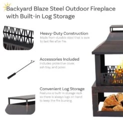 Backyard Blaze Steel Outdoor Fireplace Fire Pit With Built-in Log Storage -Fire Place Store metallic sunnydaze wood burning fire pits fsn 748 77 1000