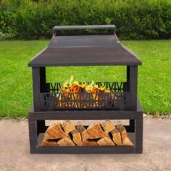 Backyard Blaze Steel Outdoor Fireplace Fire Pit With Built-in Log Storage -Fire Place Store metallic sunnydaze wood burning fire pits fsn 748 c3 1000
