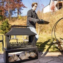 Backyard Blaze Steel Outdoor Fireplace Fire Pit With Built-in Log Storage -Fire Place Store metallic sunnydaze wood burning fire pits fsn 748 d4 1000