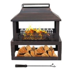 Backyard Blaze Steel Outdoor Fireplace Fire Pit With Built-in Log Storage -Fire Place Store metallic sunnydaze wood burning fire pits fsn 748 fa 1000