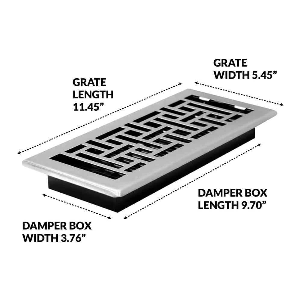 4 In. X 10 In. Steel Brushed Nickel Oriental Design Floor Register 6 4 In. X 10 In. Steel Brushed Nickel Oriental Design Floor Register - Image 6