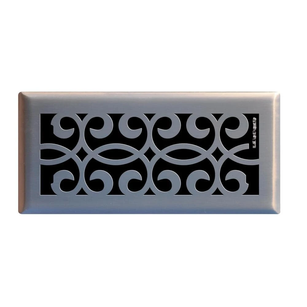 Classic Scroll 4 In. X 10 In. Steel Floor Register In Brushed Nickel 1 Classic Scroll 4 In. X 10 In. Steel Floor Register In Brushed Nickel