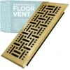 Basketweave 2 In. X 14 In. Decorative Floor Register Vent With Mesh Cover Trap, Polished Brass