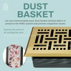 Basketweave 14 In. X 4 In. Decorative Floor Register Vent With Mesh Cover Trap In Polished Brass 11 Basketweave 14 In. X 4 In. Decorative Floor Register Vent With Mesh Cover Trap In Polished Brass -Fire Place Store metallics home intuition registers grilles bwfv414pb 44 1000