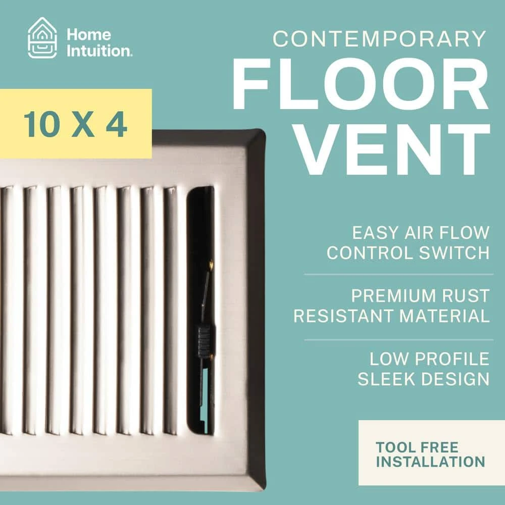 Contemporary 4x10 Inch Decorative Floor Register Vent With Mesh Cover Trap, Satin Nickel 2 Contemporary 4x10 Inch Decorative Floor Register Vent With Mesh Cover Trap, Satin Nickel - Image 2